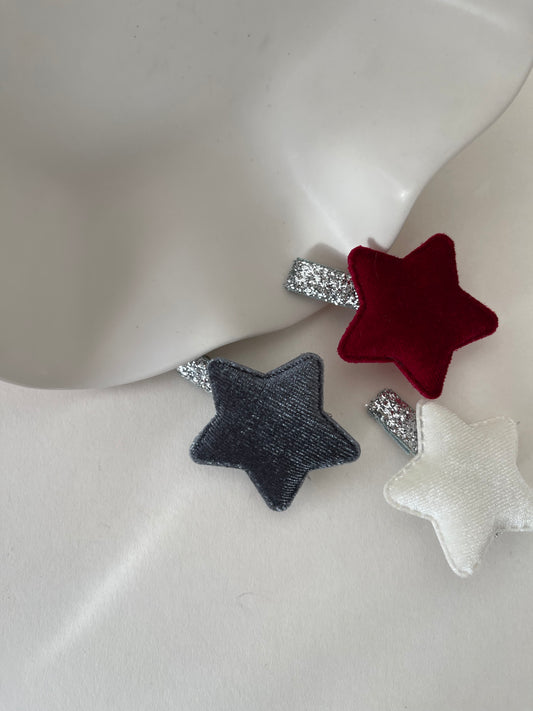 Velvet Star Clip - Set of 3